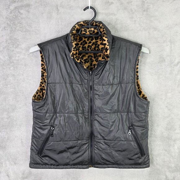Womens Giacca Reversible Leopard Print Puffer Vest Full Zip Polyester Blend XL - Picture 5 of 9